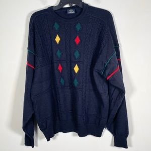 Clipper Men’s Size Extra Large|54 Mixed Knit Diamond Wool Sweater Vintage